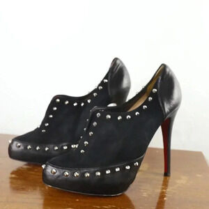 Authentic Christian Louboutin Black Suede and  Leather Astra Queen Booties